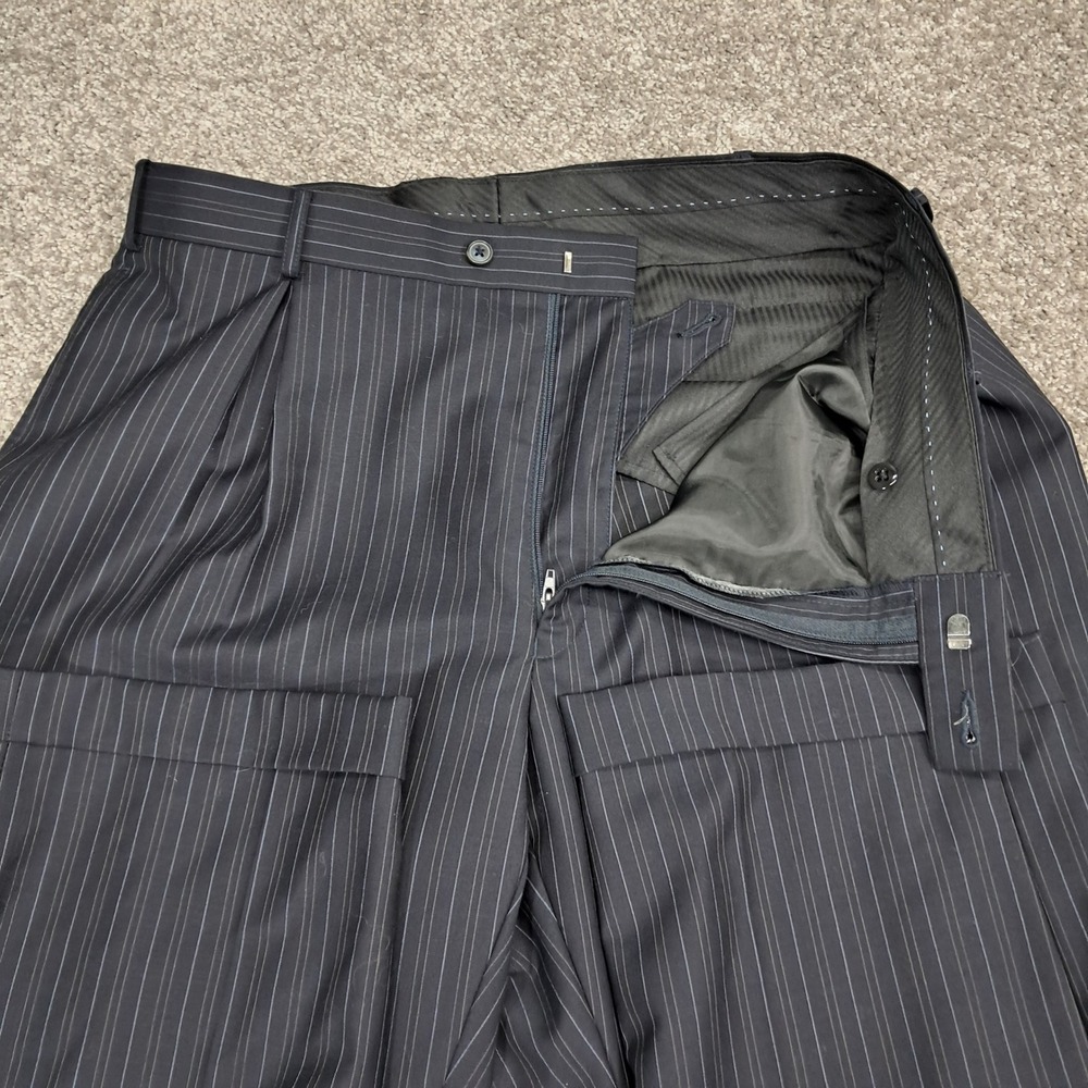 Jean John Mens Wool Pinstripe Suit 3-Button Blazer Pleated Cuffed Pants 36x32 - Picture 12 of 16